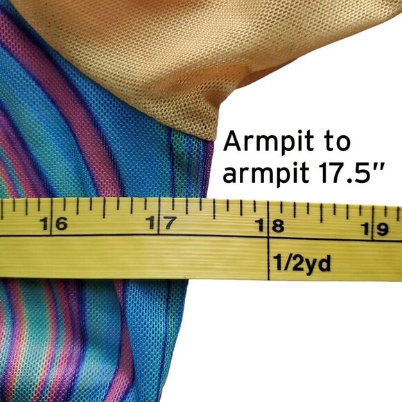 SHEIN Mesh Y2K Love Smiley face Psychedelic Mock Neck Colorblock Graphic Top S - Picture 7 of 11